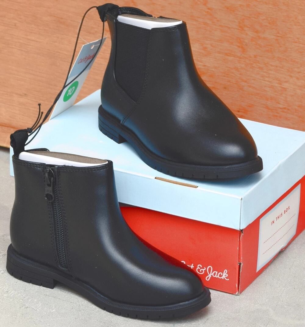 Cat & Jack Boys Tanner Chelsea Ankle Boots Black Vegan Faux Leather Size 10